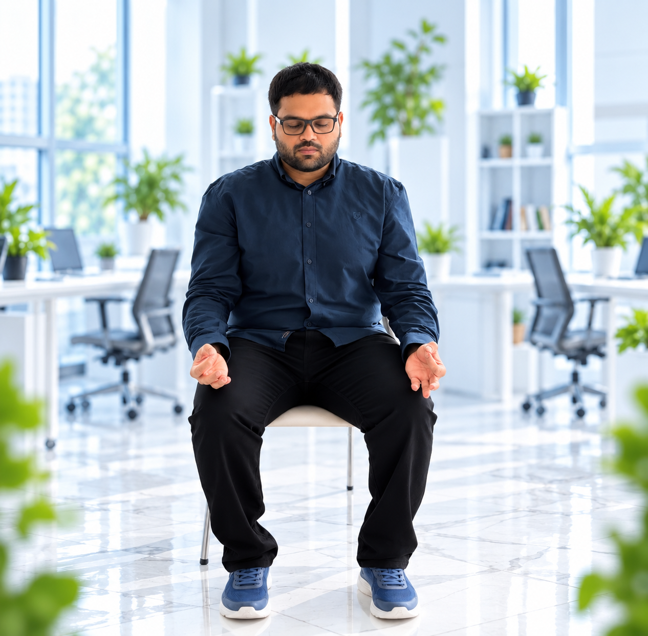 mindful meditation in a modern office