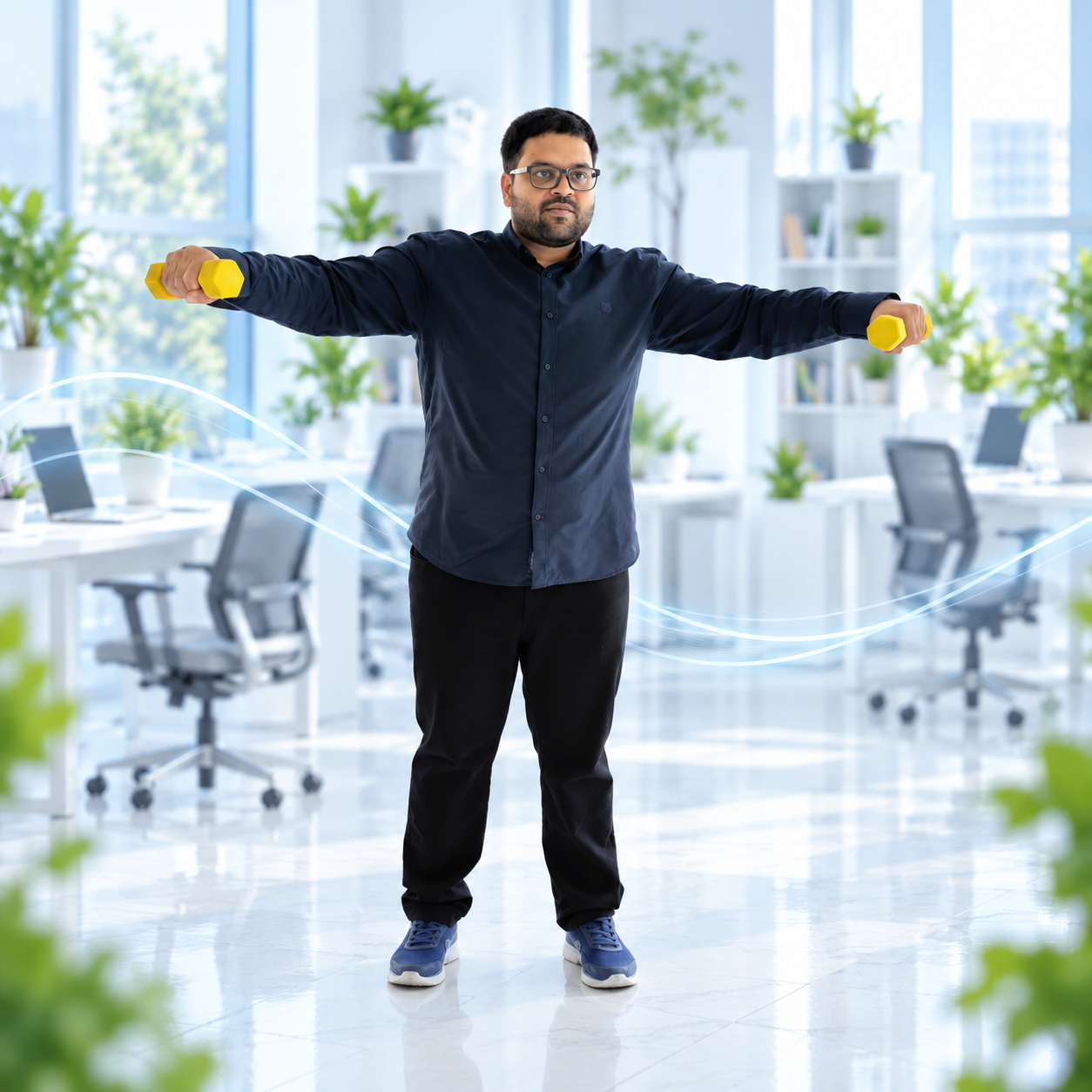 office wellness dumbbell raise